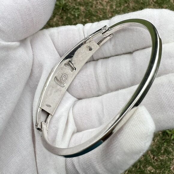 Vintage Alpaca Mexico Women's Bracelet Abalone‎ Shell Floral Silver Tone Signed - Picture 15 of 16